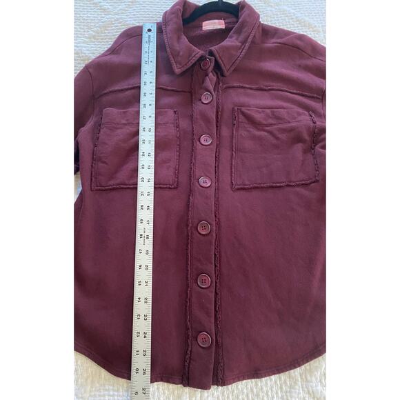 ANTHROPOLOGIE SHACKET S OVERSIZED SHIRT JACKET T.LA EAMON MAROON FLEECE PULLOVER - Picture 9 of 9